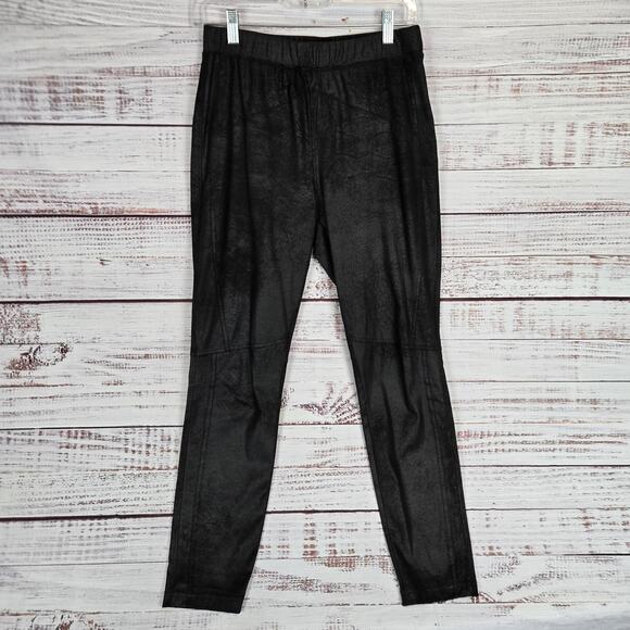 Free People Midnight Vegan Suede Pants S Black Pull On Leggings Stretchy Moto - Picture 1 of 12